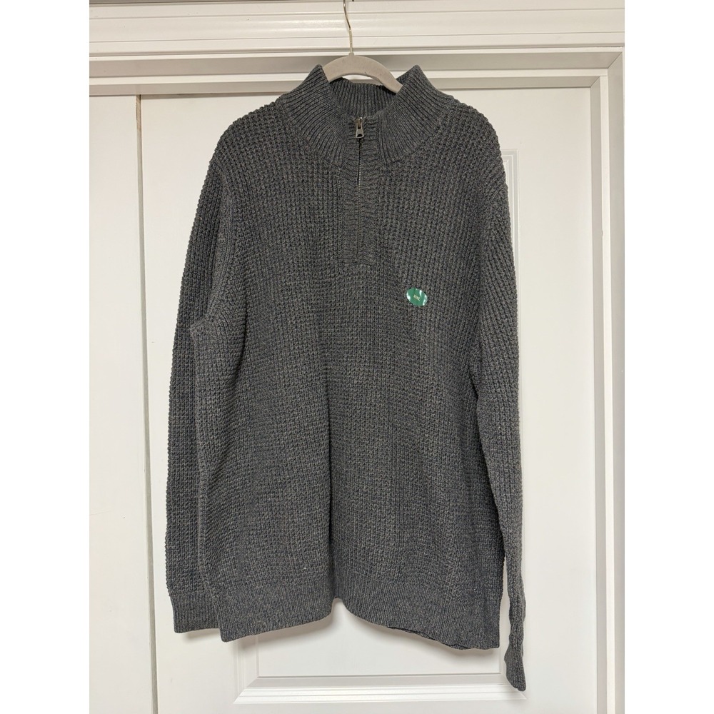 LL Bean Organic Cotton Waffle Sweater Quarter Zip Mens Sz XXL, Dark Gray
